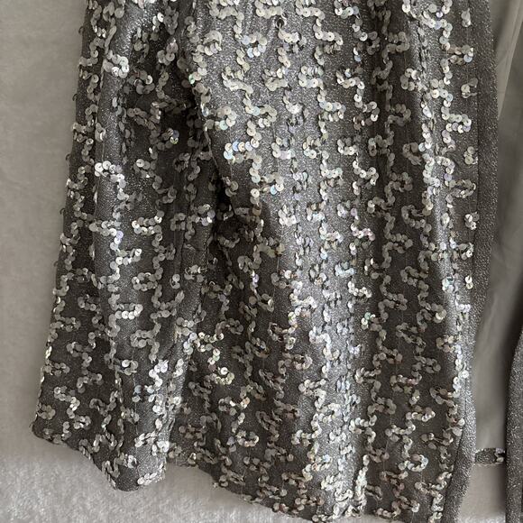 Vintage Edith Flagg California Sequin Jacket Open Front Silver Sequins Disco - Picture 4 of 14